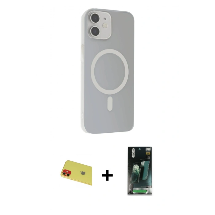 MARSİLYAN™- iPhone 11 Kılıf Çekirdek Modern Prime - Siyah 360 Mat Full Body Arka Koruyucu + Rainbow Kamera Lens Koruma Cam - KI