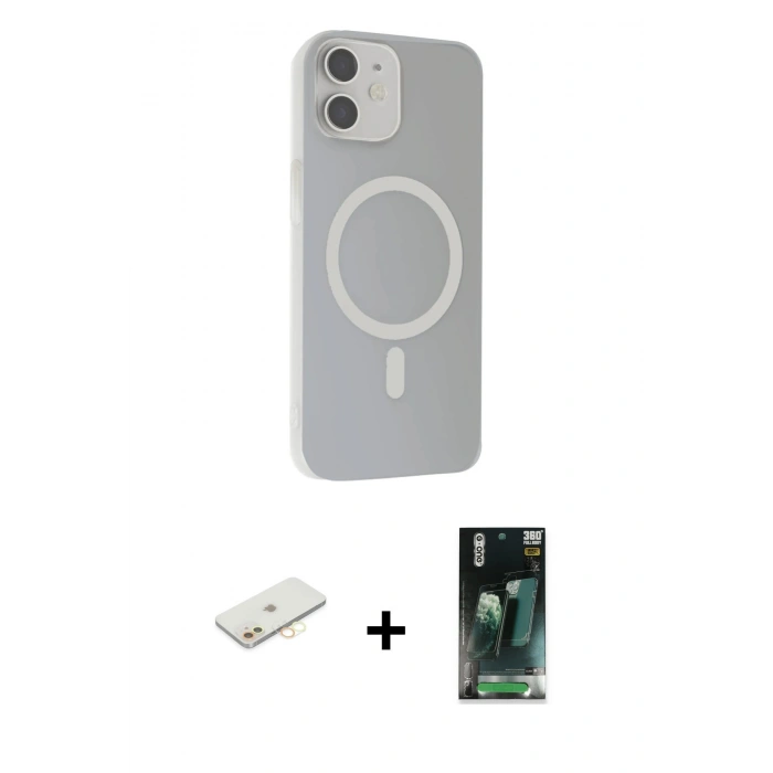 MARSİLYAN™- iPhone 11 Kılıf Çekirdek Modern Prime - Siyah 360 Mat Full Body Arka Koruyucu + Renkli Kamera Lens Koruma Cam - SI