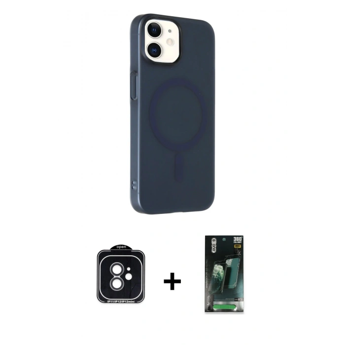 MARSİLYAN™- iPhone 11 Kılıf Çekirdek Modern Prime - Siyah 360 Mat Full Body Arka Koruyucu + PVD Metal Kamera Lens - SH