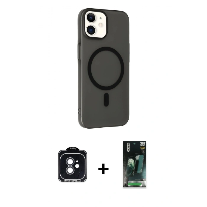 MARSİLYAN™- iPhone 11 Kılıf Çekirdek Modern Prime - Siyah 360 Mat Full Body Arka Koruyucu + PVD Metal Kamera Lens - SH