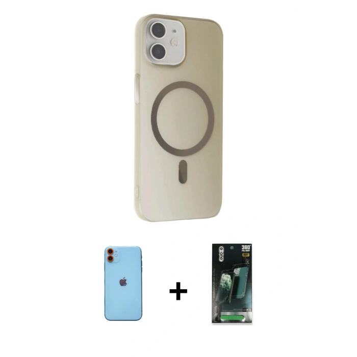 MARSİLYAN™- iPhone 11 Kılıf Çekirdek Modern Prime - Siyah 360 Mat Full Body Arka Koruyucu + Neon Fosforlu Kamera Lens - TU