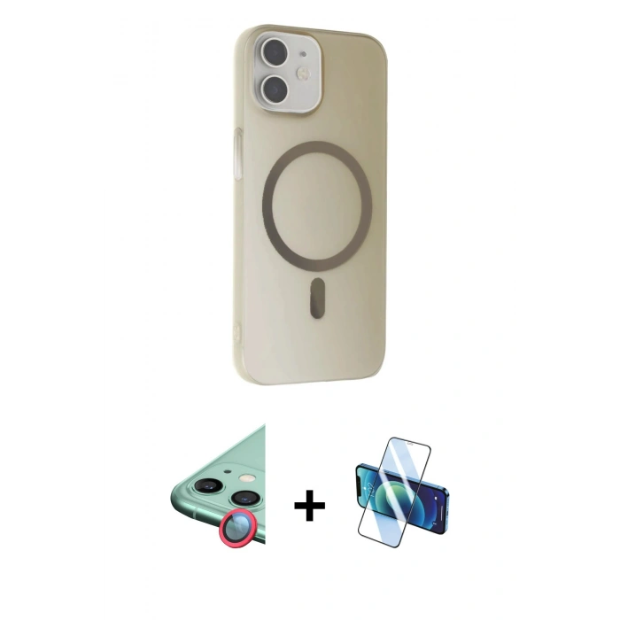 MARSİLYAN™- iPhone 11 Kılıf Çekirdek Modern Prime - Siyah 3D Antistatik Cam Ekran Koruyucu + Raze Metal Kamera Lens - KI
