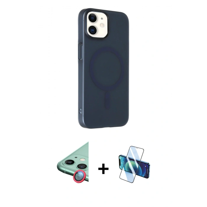 MARSİLYAN™- iPhone 11 Kılıf Çekirdek Modern Prime - Siyah 3D Antistatik Cam Ekran Koruyucu + Raze Metal Kamera Lens - KI