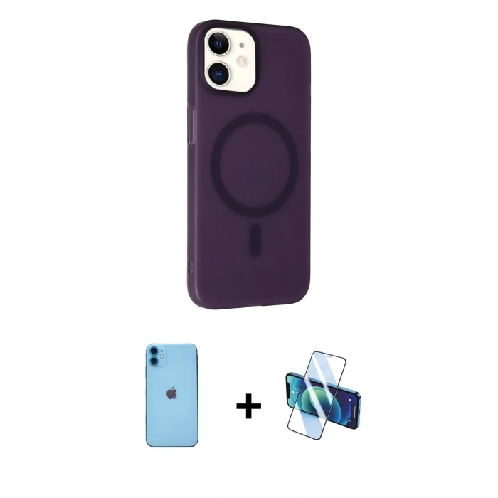 MARSİLYAN™- iPhone 11 Kılıf Çekirdek Modern Prime - Siyah 3D Antistatik Cam Ekran Koruyucu + Neon Fosforlu Kamera Lens - MI