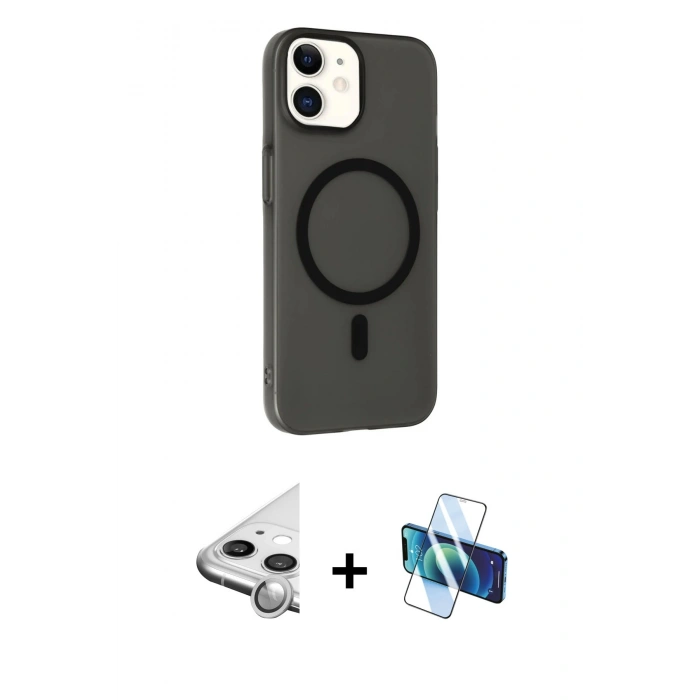 MARSİLYAN™- iPhone 11 Kılıf Çekirdek Modern Prime - Siyah 3D Antistatik Cam Ekran Koruyucu + Raze Metal Kamera Lens - GS