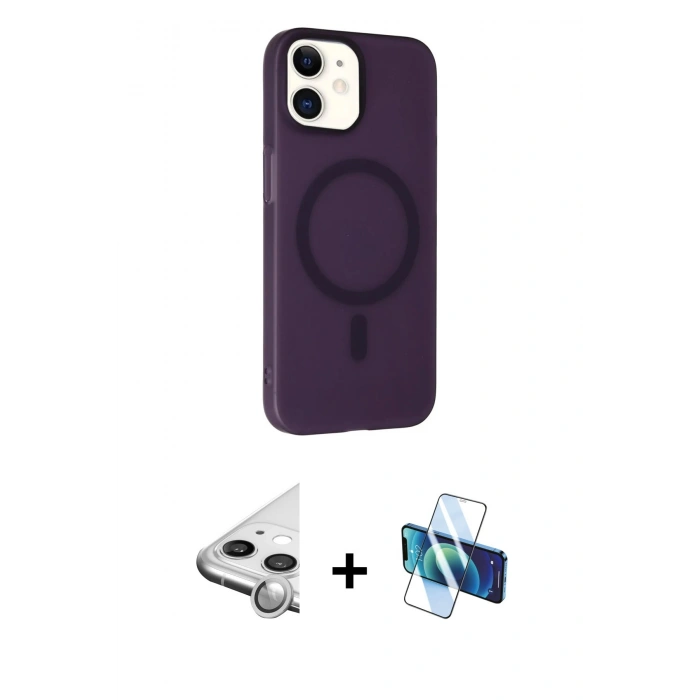 MARSİLYAN™- iPhone 11 Kılıf Çekirdek Modern Prime - Siyah 3D Antistatik Cam Ekran Koruyucu + Raze Metal Kamera Lens - GS