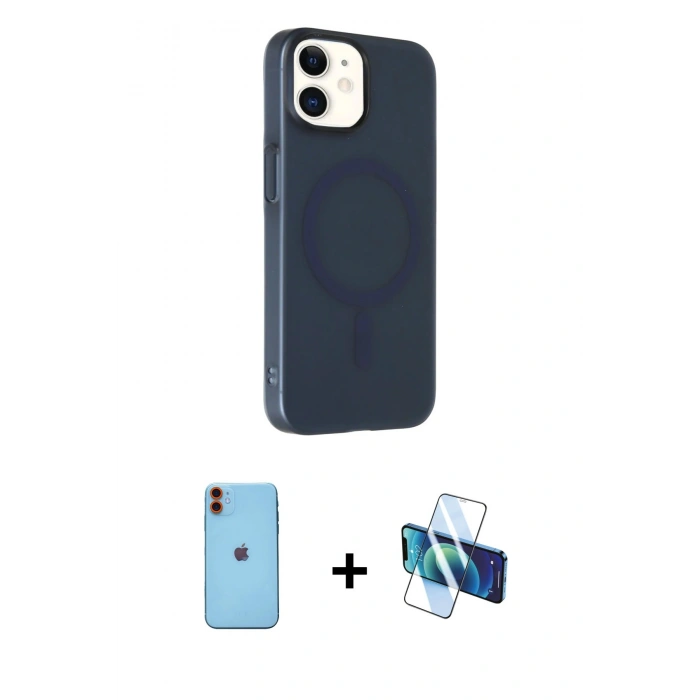 MARSİLYAN™- iPhone 11 Kılıf Çekirdek Modern Prime - Siyah 3D Antistatik Cam Ekran Koruyucu + Neon Fosforlu Kamera Lens - TU