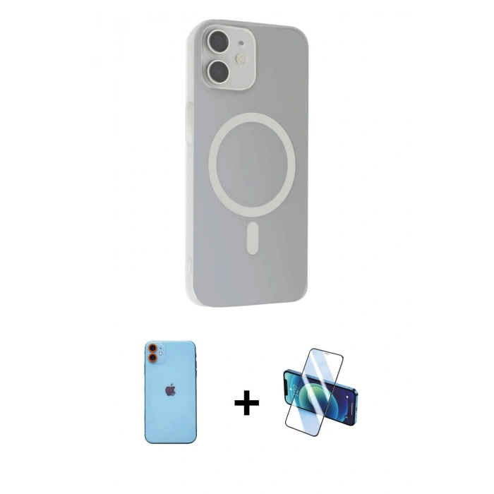 MARSİLYAN™- iPhone 11 Kılıf Çekirdek Modern Prime - Siyah 3D Antistatik Cam Ekran Koruyucu + Neon Fosforlu Kamera Lens - TU