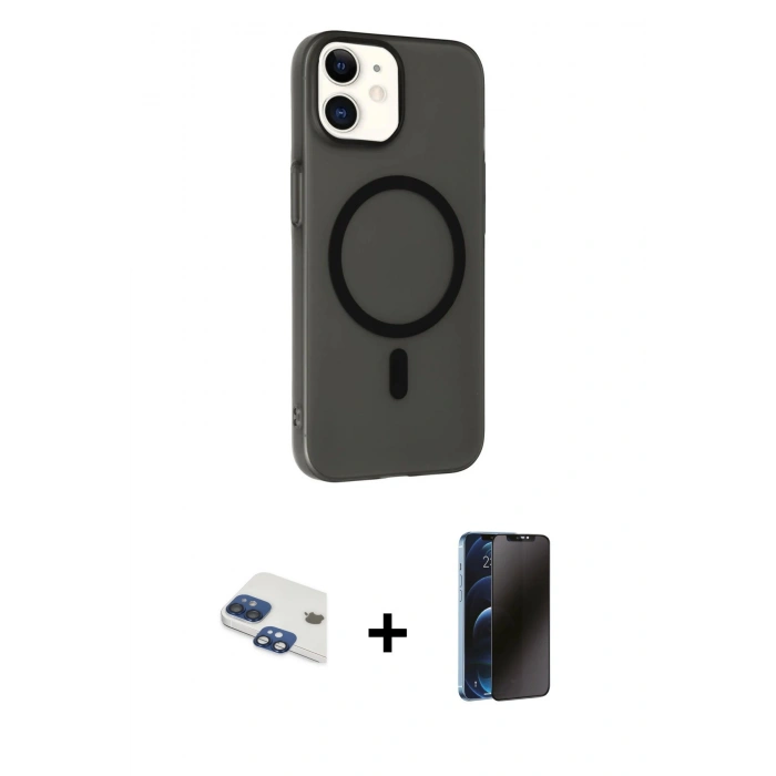MARSİLYAN™- iPhone 11 Kılıf Çekirdek Modern Prime - Siyah 3D Antistatik Hayalet Cam Ekran Koruyucu + Pers Alüminyum Kamera Lens - LT