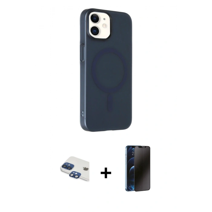 MARSİLYAN™- iPhone 11 Kılıf Çekirdek Modern Prime - Siyah 3D Antistatik Hayalet Cam Ekran Koruyucu + Pers Alüminyum Kamera Lens - LT