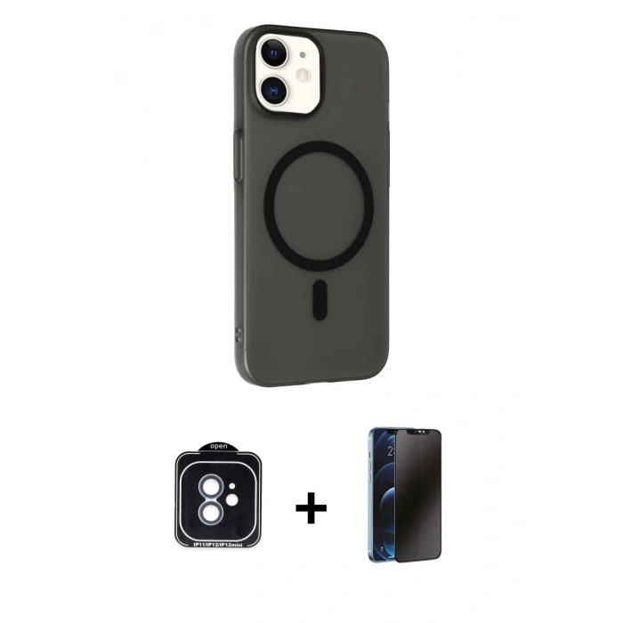 MARSİLYAN™- iPhone 11 Kılıf Çekirdek Modern Prime - Siyah 3D Antistatik Hayalet Cam Ekran Koruyucu + PVD Metal Kamera Lens - MI