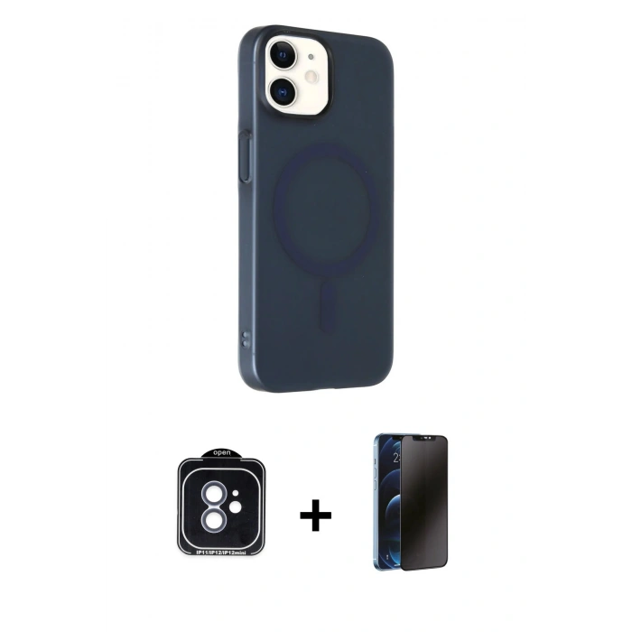 MARSİLYAN™- iPhone 11 Kılıf Çekirdek Modern Prime - Siyah 3D Antistatik Hayalet Cam Ekran Koruyucu + PVD Metal Kamera Lens - MI
