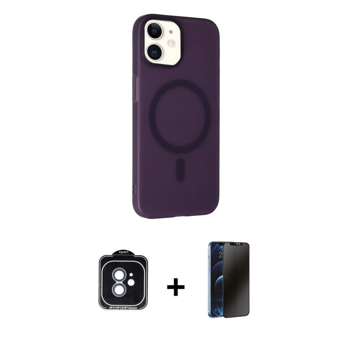 MARSİLYAN™- iPhone 11 Kılıf Çekirdek Modern Prime - Siyah 3D Antistatik Hayalet Cam Ekran Koruyucu + PVD Metal Kamera Lens - MI