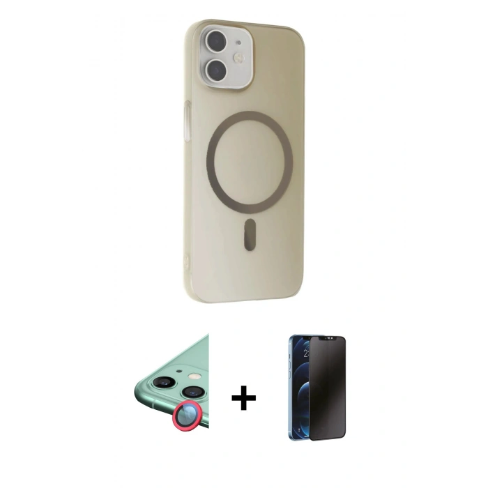 MARSİLYAN™- iPhone 11 Kılıf Çekirdek Modern Prime - Siyah 3D Antistatik Hayalet Cam Ekran Koruyucu + Raze Metal Kamera Lens - KI