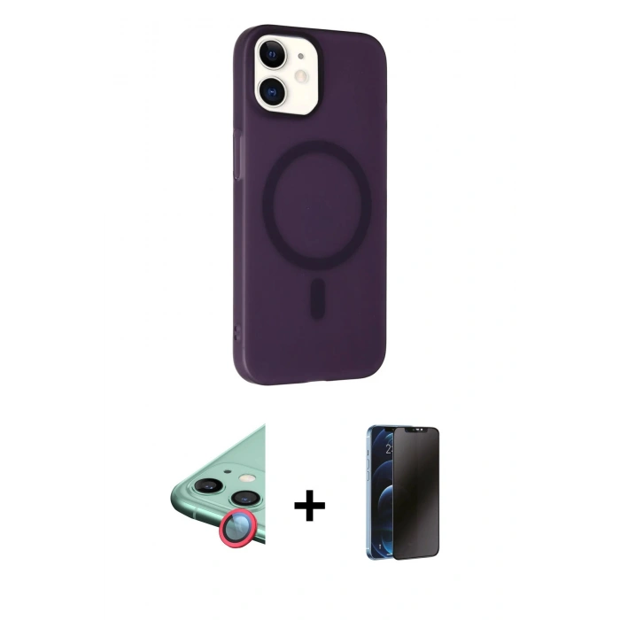 MARSİLYAN™- iPhone 11 Kılıf Çekirdek Modern Prime - Siyah 3D Antistatik Hayalet Cam Ekran Koruyucu + Raze Metal Kamera Lens - KI