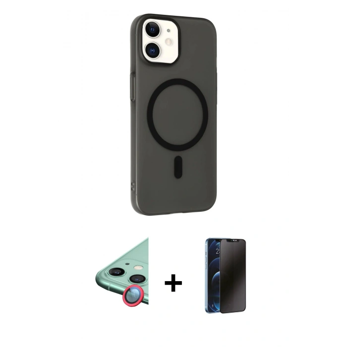 MARSİLYAN™- iPhone 11 Kılıf Çekirdek Modern Prime - Siyah 3D Antistatik Hayalet Cam Ekran Koruyucu + Raze Metal Kamera Lens - KI