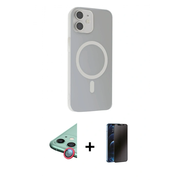 MARSİLYAN™- iPhone 11 Kılıf Çekirdek Modern Prime - Siyah 3D Antistatik Hayalet Cam Ekran Koruyucu + Raze Metal Kamera Lens - KI