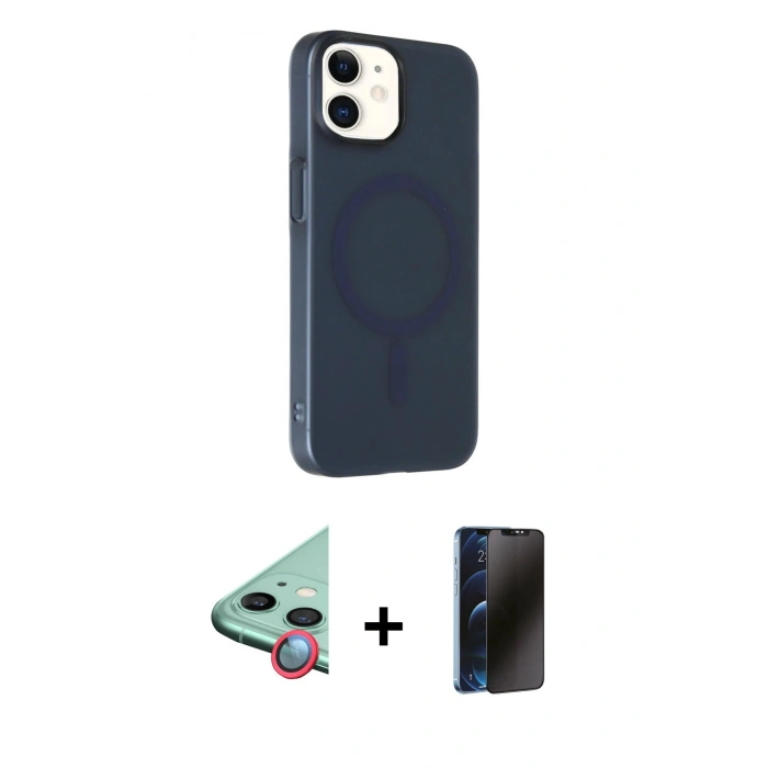 MARSİLYAN™- iPhone 11 Kılıf Çekirdek Modern Prime - Siyah 3D Antistatik Hayalet Cam Ekran Koruyucu + Raze Metal Kamera Lens - KI