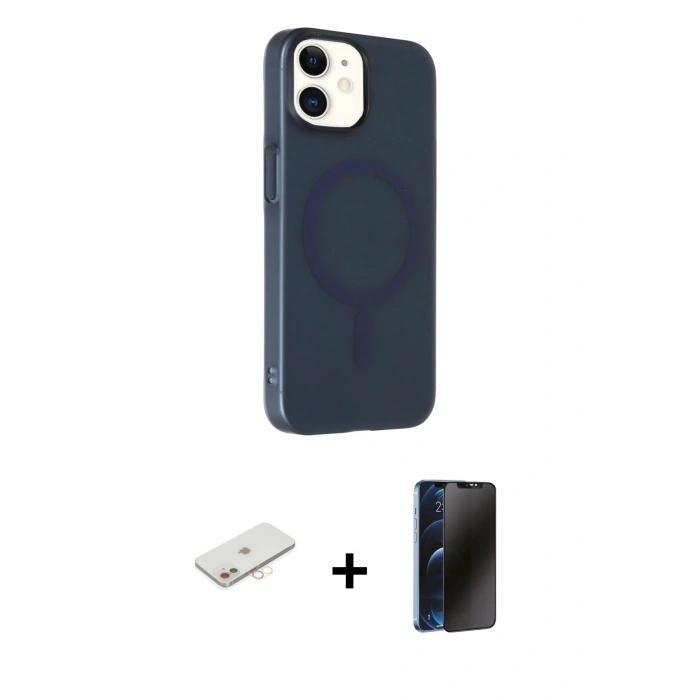 MARSİLYAN™- iPhone 11 Kılıf Çekirdek Modern Prime - Siyah 3D Antistatik Hayalet Cam Ekran Koruyucu + Renkli Kamera Lens Koruma Cam - YL