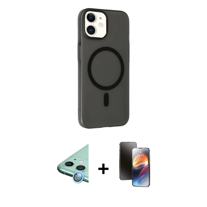 MARSİLYAN™- iPhone 11 Kılıf Çekirdek Modern Prime - Siyah 3D Antistatik Mat Seramik Nano Ekran Koruyucu + Raze Metal Kamera Lens - MI