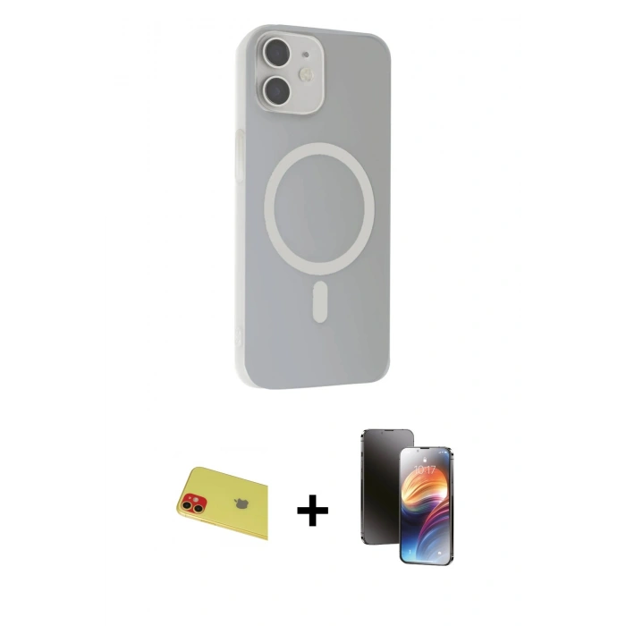 MARSİLYAN™- iPhone 11 Kılıf Çekirdek Modern Prime - Siyah 3D Antistatik Mat Seramik Nano Ekran Koruyucu + Rainbow Kamera Lens Koruma Cam - KI