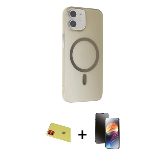 MARSİLYAN™- iPhone 11 Kılıf Çekirdek Modern Prime - Siyah 3D Antistatik Mat Seramik Nano Ekran Koruyucu + Rainbow Kamera Lens Koruma Cam - KI