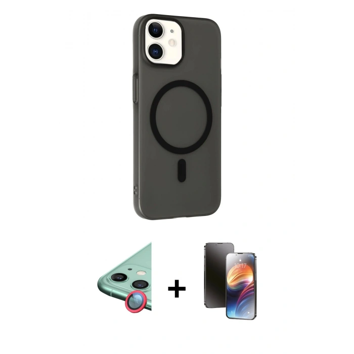 MARSİLYAN™- iPhone 11 Kılıf Çekirdek Modern Prime - Siyah 3D Antistatik Mat Seramik Nano Ekran Koruyucu + Raze Metal Kamera Lens - KI
