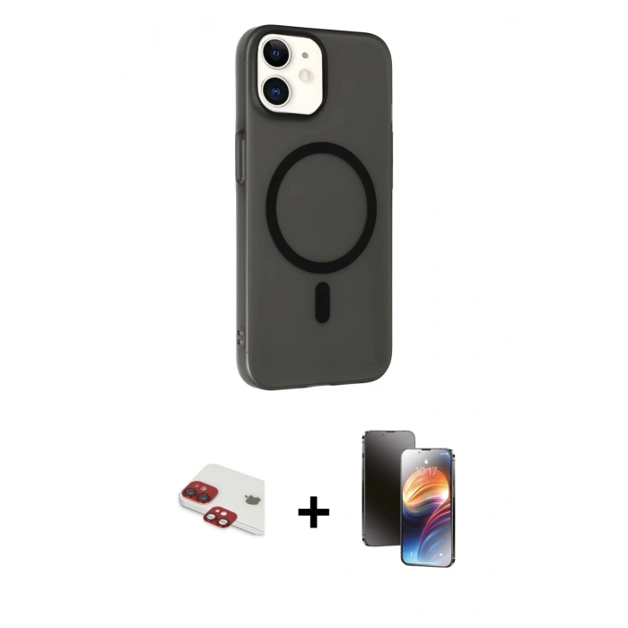 MARSİLYAN™- iPhone 11 Kılıf Çekirdek Modern Prime - Siyah 3D Antistatik Mat Seramik Nano Ekran Koruyucu + Pers Alüminyum Kamera Lens - KI