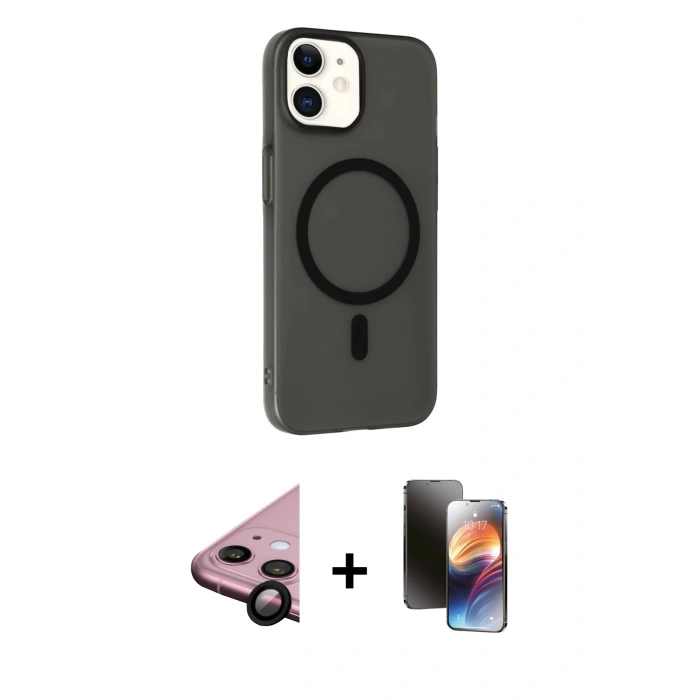 MARSİLYAN™- iPhone 11 Kılıf Çekirdek Modern Prime - Siyah 3D Antistatik Mat Seramik Nano Ekran Koruyucu + Raze Metal Kamera Lens - SH