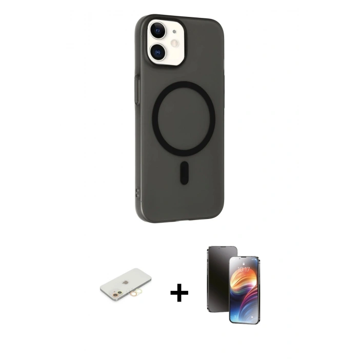 MARSİLYAN™- iPhone 11 Kılıf Çekirdek Modern Prime - Siyah 3D Antistatik Mat Seramik Nano Ekran Koruyucu + Renkli Kamera Lens Koruma Cam - SI
