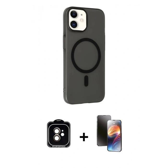 MARSİLYAN™- iPhone 11 Kılıf Çekirdek Modern Prime - Siyah 3D Antistatik Mat Seramik Nano Ekran Koruyucu + PVD Metal Kamera Lens - TU