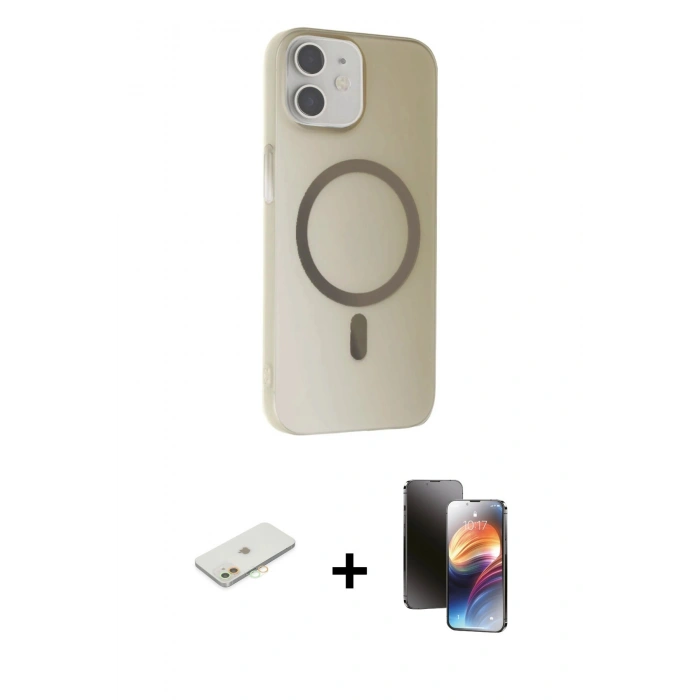 MARSİLYAN™- iPhone 11 Kılıf Çekirdek Modern Prime - Siyah 3D Antistatik Mat Seramik Nano Ekran Koruyucu + Renkli Kamera Lens Koruma Cam - TU