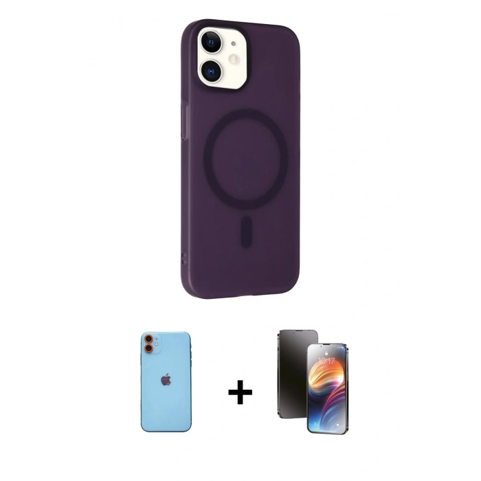 MARSİLYAN™- iPhone 11 Kılıf Çekirdek Modern Prime - Siyah 3D Antistatik Mat Seramik Nano Ekran Koruyucu + Neon Fosforlu Kamera Lens - TU