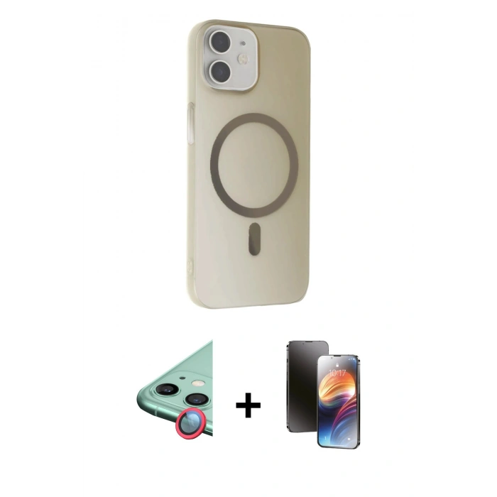 MARSİLYAN™- iPhone 11 Kılıf Çekirdek Modern Prime - Siyah 3D Antistatik Mat Seramik Nano Ekran Koruyucu + Raze Metal Kamera Lens - KI