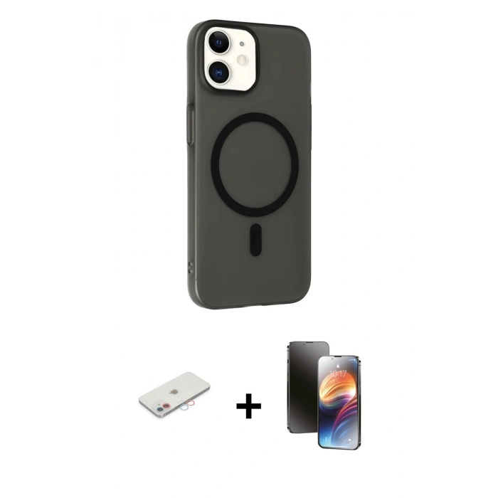 MARSİLYAN™- iPhone 11 Kılıf Çekirdek Modern Prime - Siyah 3D Antistatik Mat Seramik Nano Ekran Koruyucu + Renkli Kamera Lens Koruma Cam - PE