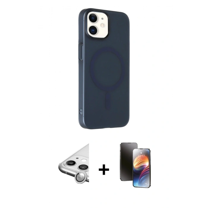 MARSİLYAN™- iPhone 11 Kılıf Çekirdek Modern Prime - Siyah 3D Antistatik Mat Seramik Nano Ekran Koruyucu + Raze Metal Kamera Lens - GS