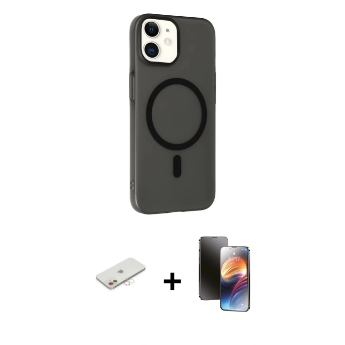 MARSİLYAN™- iPhone 11 Kılıf Çekirdek Modern Prime - Siyah 3D Antistatik Mat Seramik Nano Ekran Koruyucu + Renkli Kamera Lens Koruma Cam - YL