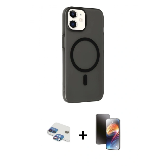 MARSİLYAN™- iPhone 11 Kılıf Çekirdek Modern Prime - Siyah 3D Antistatik Mat Seramik Nano Ekran Koruyucu + Pers Alüminyum Kamera Lens - GI