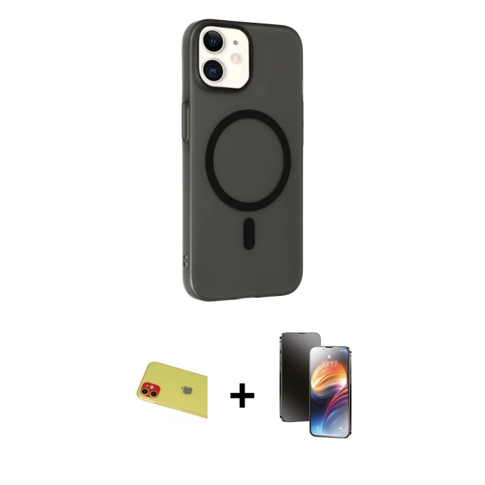MARSİLYAN™- iPhone 11 Kılıf Çekirdek Modern Prime - Siyah 3D Antistatik Mat Seramik Nano Ekran Koruyucu + Rainbow Kamera Lens Koruma Cam - KI