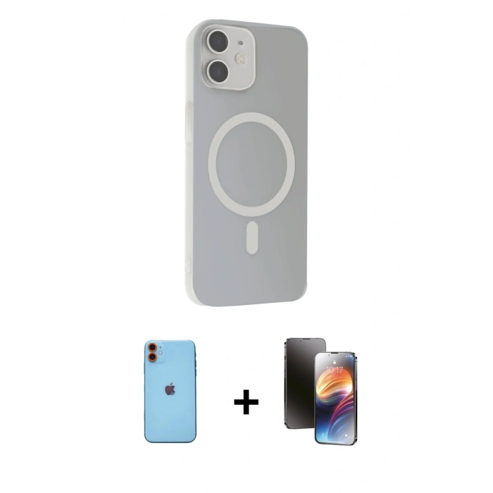 MARSİLYAN™- iPhone 11 Kılıf Çekirdek Modern Prime - Siyah 3D Antistatik Mat Seramik Nano Ekran Koruyucu + Neon Fosforlu Kamera Lens - TU