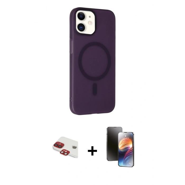 MARSİLYAN™- iPhone 11 Kılıf Çekirdek Modern Prime - Siyah 3D Antistatik Mat Seramik Nano Ekran Koruyucu + Pers Alüminyum Kamera Lens - KI