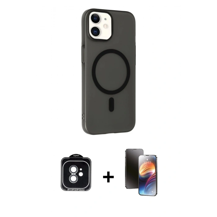 MARSİLYAN™- iPhone 11 Kılıf Çekirdek Modern Prime - Siyah 3D Antistatik Mat Seramik Nano Ekran Koruyucu + PVD Metal Kamera Lens - YL