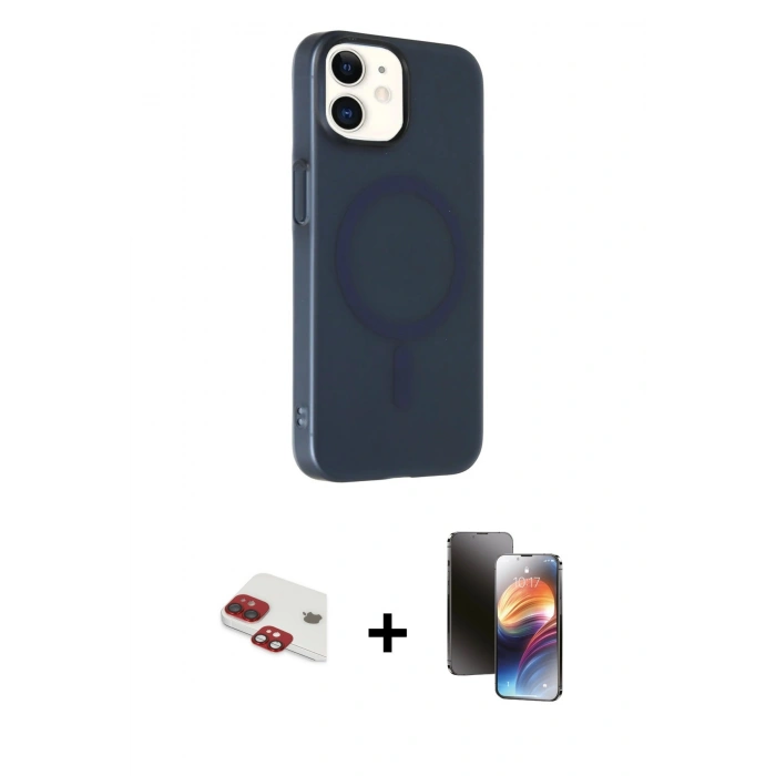 MARSİLYAN™- iPhone 11 Kılıf Çekirdek Modern Prime - Siyah 3D Antistatik Mat Seramik Nano Ekran Koruyucu + Pers Alüminyum Kamera Lens - KI