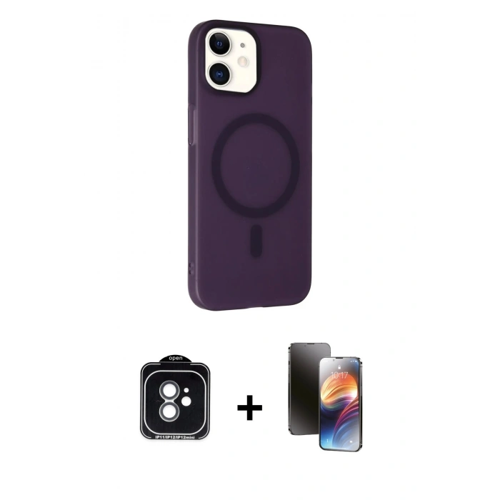 MARSİLYAN™- iPhone 11 Kılıf Çekirdek Modern Prime - Siyah 3D Antistatik Mat Seramik Nano Ekran Koruyucu + PVD Metal Kamera Lens - YL