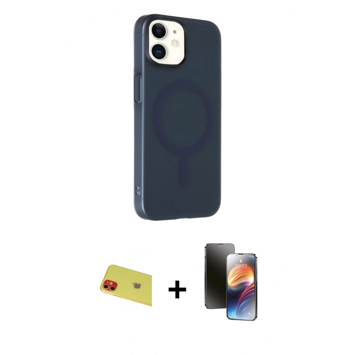 MARSİLYAN™- iPhone 11 Kılıf Çekirdek Modern Prime - Siyah 3D Antistatik Mat Seramik Nano Ekran Koruyucu + Rainbow Kamera Lens Koruma Cam - KI