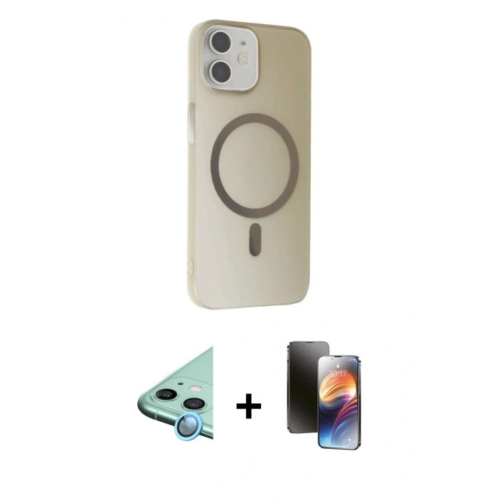 MARSİLYAN™- iPhone 11 Kılıf Çekirdek Modern Prime - Siyah 3D Antistatik Mat Seramik Nano Ekran Koruyucu + Raze Metal Kamera Lens - MI