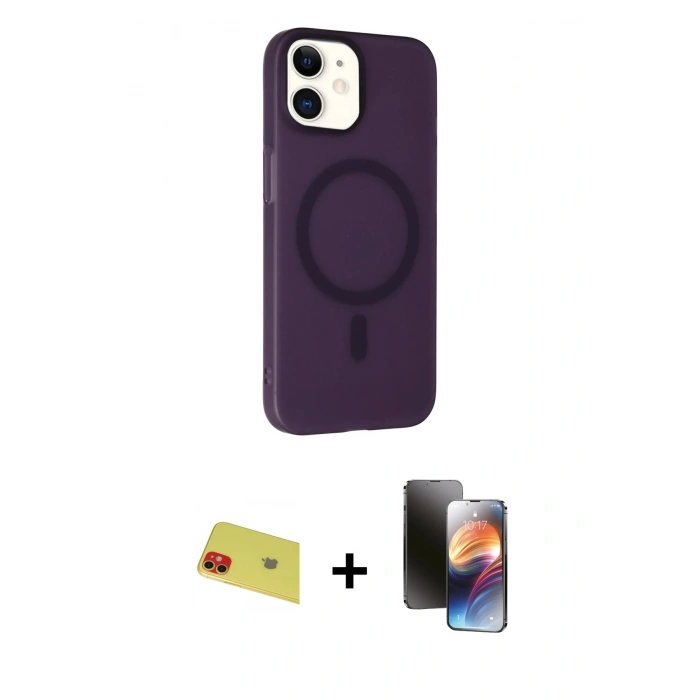 MARSİLYAN™- iPhone 11 Kılıf Çekirdek Modern Prime - Siyah 3D Antistatik Mat Seramik Nano Ekran Koruyucu + Rainbow Kamera Lens Koruma Cam - KI