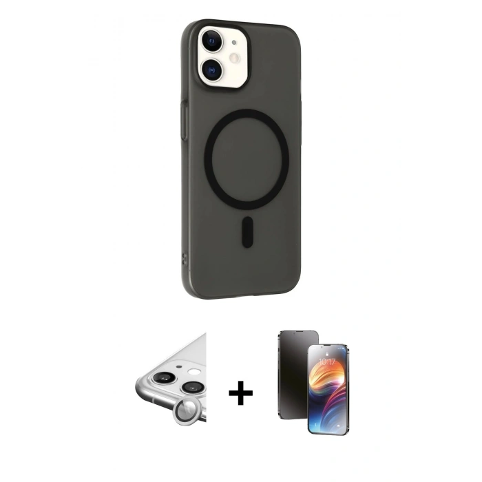 MARSİLYAN™- iPhone 11 Kılıf Çekirdek Modern Prime - Siyah 3D Antistatik Mat Seramik Nano Ekran Koruyucu + Raze Metal Kamera Lens - GS