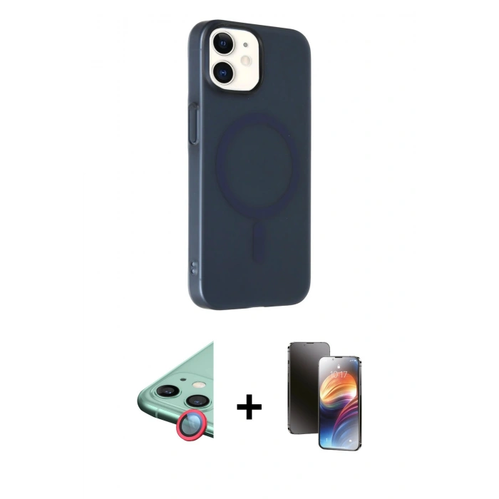 MARSİLYAN™- iPhone 11 Kılıf Çekirdek Modern Prime - Siyah 3D Antistatik Mat Seramik Nano Ekran Koruyucu + Raze Metal Kamera Lens - KI
