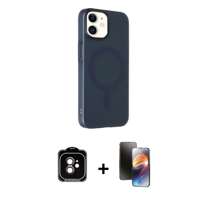 MARSİLYAN™- iPhone 11 Kılıf Çekirdek Modern Prime - Siyah 3D Antistatik Mat Seramik Nano Ekran Koruyucu + PVD Metal Kamera Lens - TU